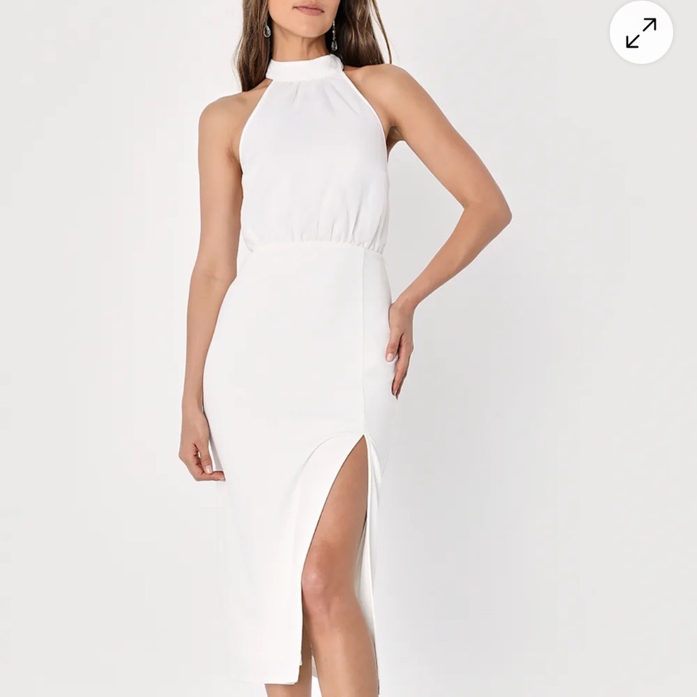 Lulu's Chic White Halter Midi Dress